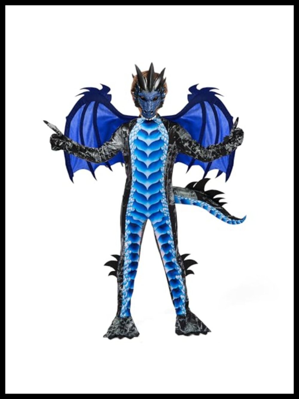 Dragon Costume Set Kids Boys Wings Tail Mask Jumpsuit Halloween Dress Up